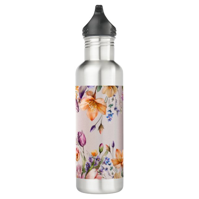 Colourful Spring Flowers Water Bottle (Right)