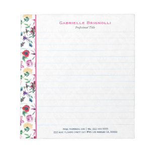 Colourful Spring Flowers White Background Notepad
