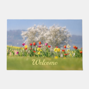 Colourful Spring Flowers with Tulips and Daffodils Doormat