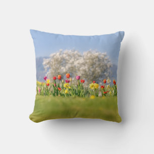 Colourful Spring Flowers with Tulips and Daffodils Throw Pillow