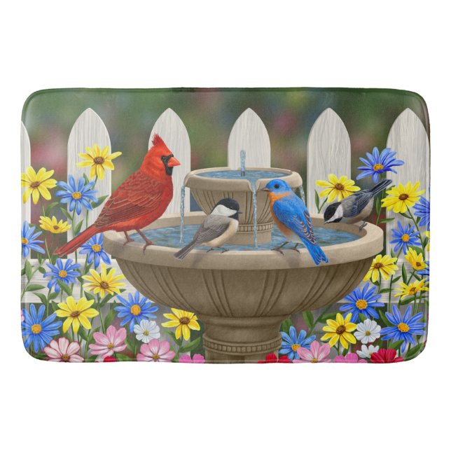 Colourful Spring Garden Bird Bath Bath Mat (Front)