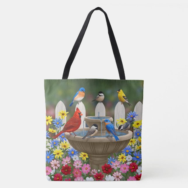 Colourful Spring Garden Bird Bath Tote Bag (Front)