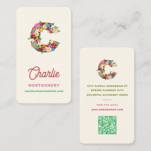 Colourful Spring Garden Floral Letter C Initial Business Card