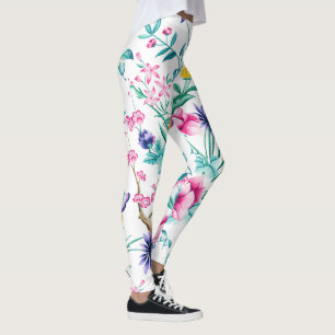 Colourful spring garden flowers pattern leggings