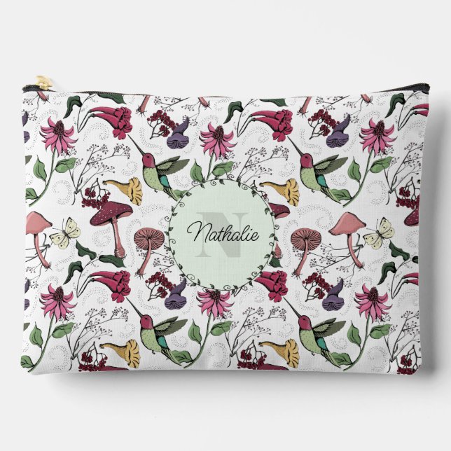 Colourful Spring Garden Hummingbird Floral Toiletr Accessory Pouch (Front)