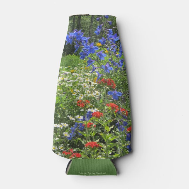 Colourful Spring Garden! Larkspur Blue Bottle Cooler (Front)