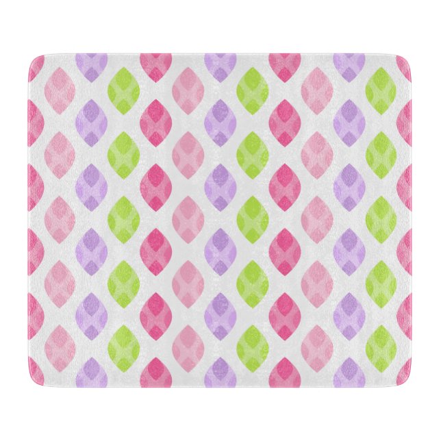 Colourful Spring Leaves Pink Green Purple Pattern Cutting Board (Front)