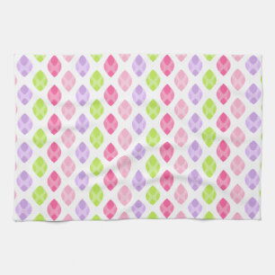 Colourful Spring Leaves Pink Green Purple Pattern Kitchen Towel