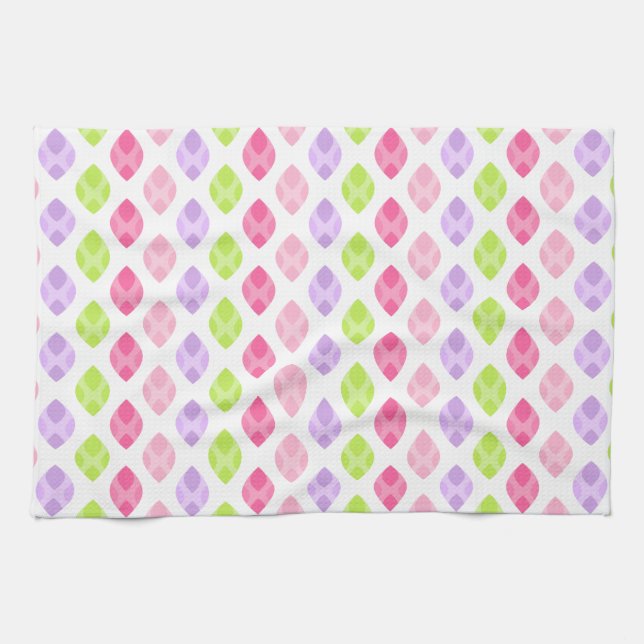 Colourful Spring Leaves Pink Green Purple Pattern Kitchen Towel (Horizontal)