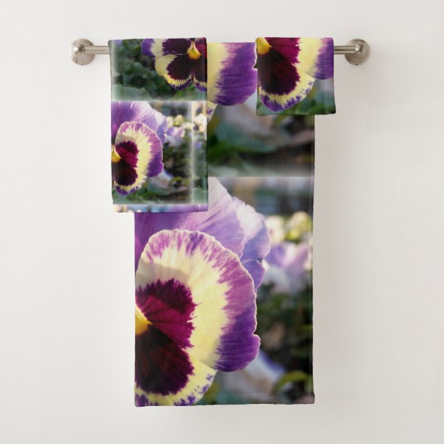 colourful spring Pansy Bath Towel Set (Insitu)