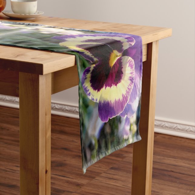 colourful spring Pansy Short Table Runner (In Situ)