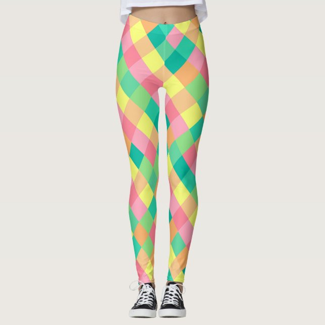 Colourful Spring Pastel Check Leggings (Front)
