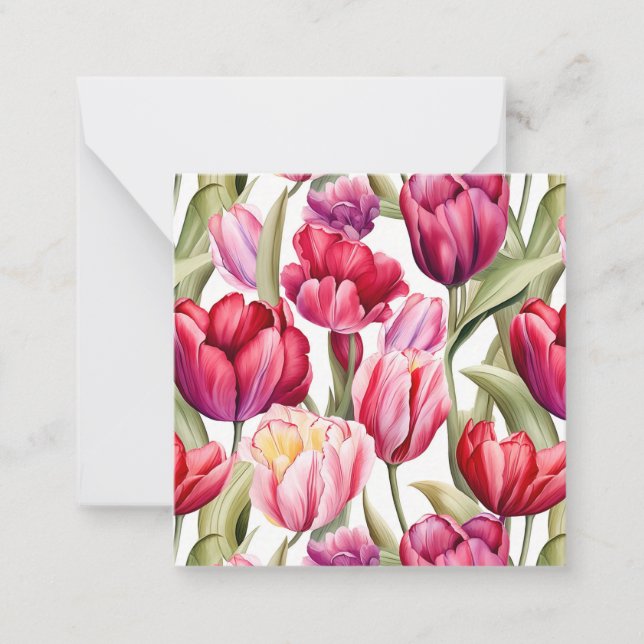 Colourful Spring Peony Blooms Square Flat Card (Front)