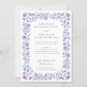 Colourful Spring Purple Lavender Flowers Wedding Invitation