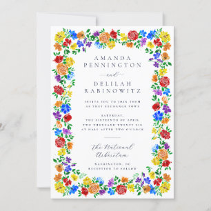 Colourful Spring Rainbow Flowers Gay Pride Wedding Invitation