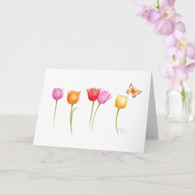 Colourful Spring Tulips Blank Any Occasion Card  (Orchid)