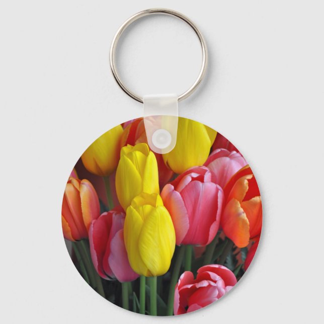 Colourful spring tulips bouquet keychain (Front)