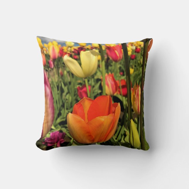 Colourful Spring Tulips Throw Pillow (Front)