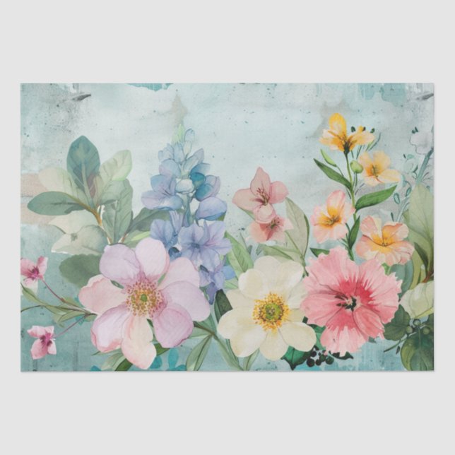 Colourful Spring Vintage Floral Tissue Paper (Front)