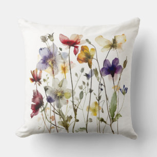 colourful spring wild flowers in water colour  throw pillow