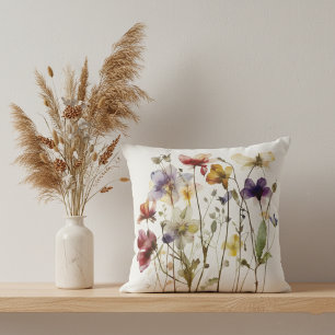 colourful spring wild flowers in water colour  throw pillow