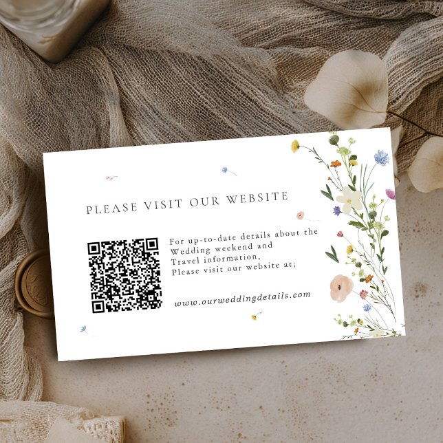 Colourful Spring Wildflower boho Wedding Details Q Enclosure Card (Colorful Spring Wildflower boho Wedding Details QR code  Enclosure Card)
