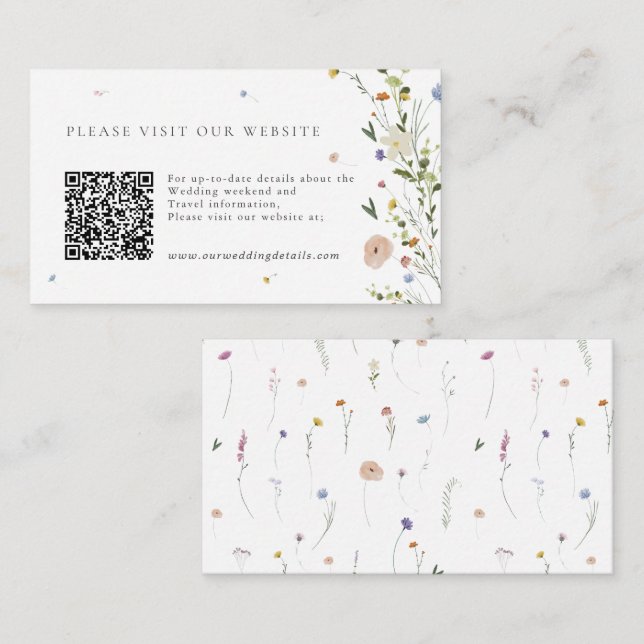 Colourful Spring Wildflower boho Wedding Details Q Enclosure Card (Front/Back)