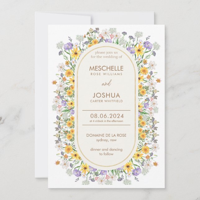 Colourful Spring Wildflower, Garden Flowers Weddin Invitation (Front)