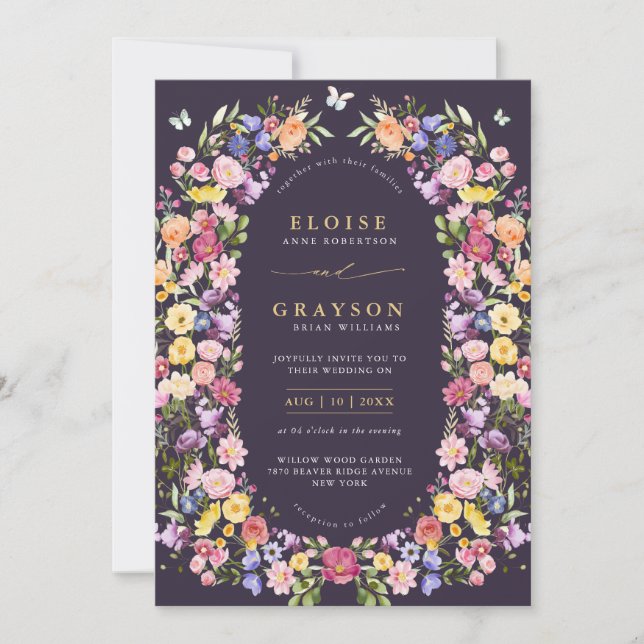 Colourful Spring Wildflower Garden QR Code Wedding Invitation (Front)