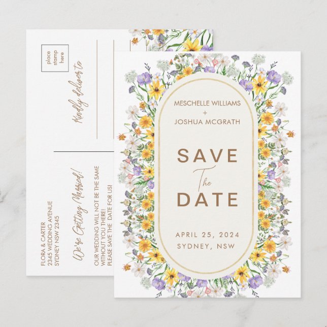Colourful Spring Wildflower Garden Save the Date Announcement Postcard (Front/Back)