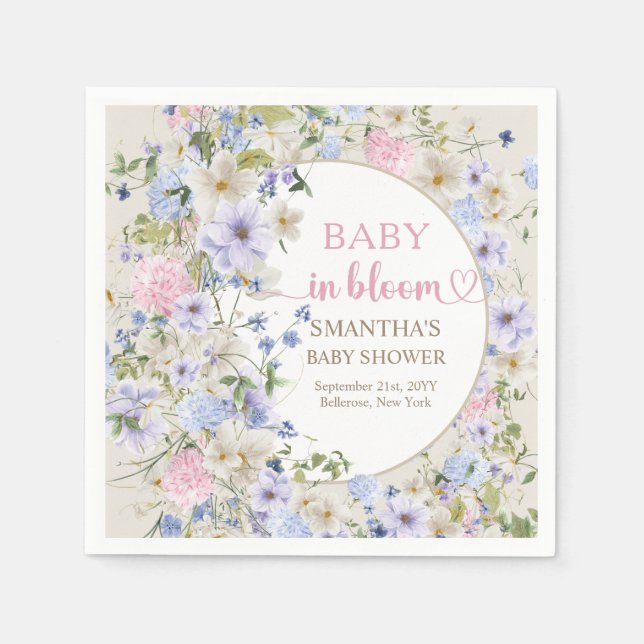 Colourful Spring Wildflower Meadow boho Baby Showe Napkin (Front)