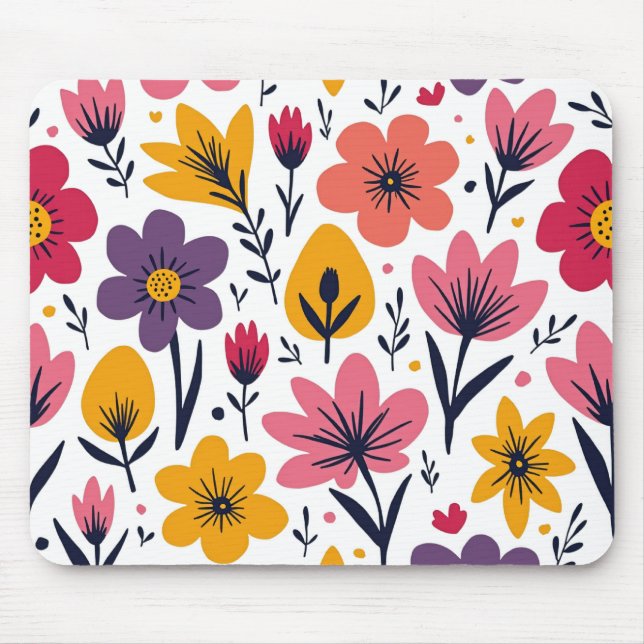 Colourful Spring Wildflower Meadow Botanical Mouse Pad (Front)