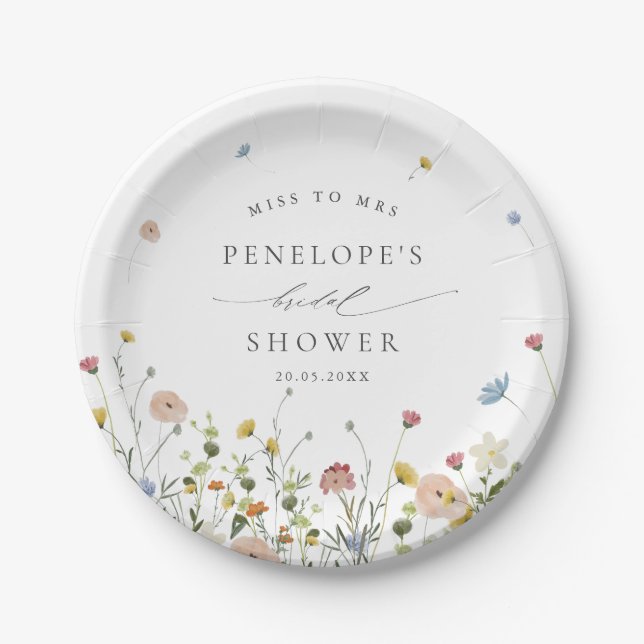 Colourful Spring Wildflower Meadow Bridal Shower Paper Plate (Front)