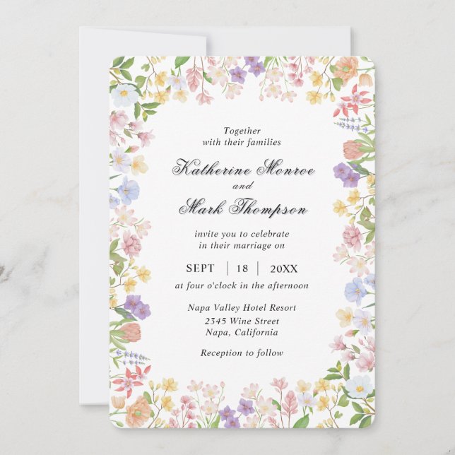 Colourful Spring Wildflower Meadow Garden Invitation (Front)
