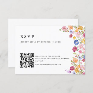 Colourful Spring Wildflower Meadow Garden  QR Code RSVP Card
