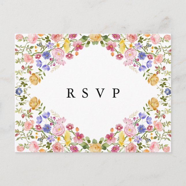 Colourful Spring Wildflower Meadow Garden RSVP Postcard (Front)