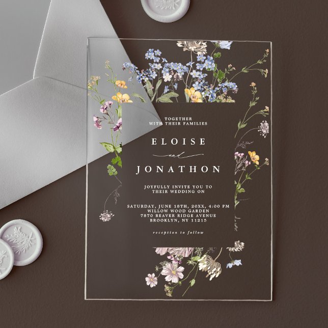 Colourful Spring Wildflower Meadow Garden Wedding  Acrylic Invitations (Colorful Spring Wildflower Meadow Garden Wedding Acrylic Invitations)