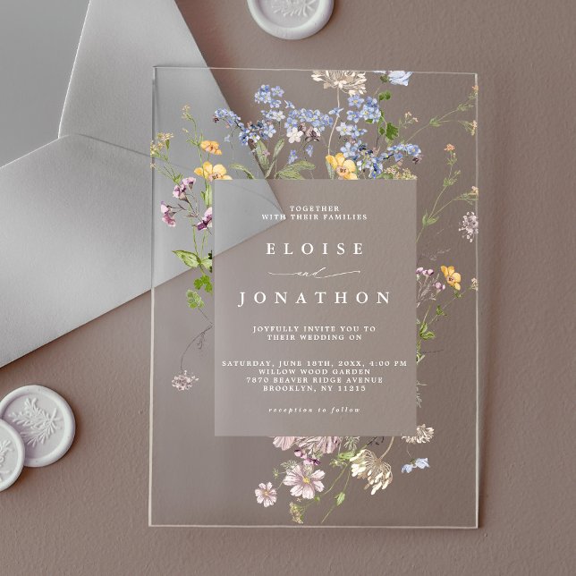 Colourful Spring Wildflower Meadow Garden Wedding  Acrylic Invitations (Colorful Spring Wildflower Meadow Garden Wedding Acrylic Invitations)