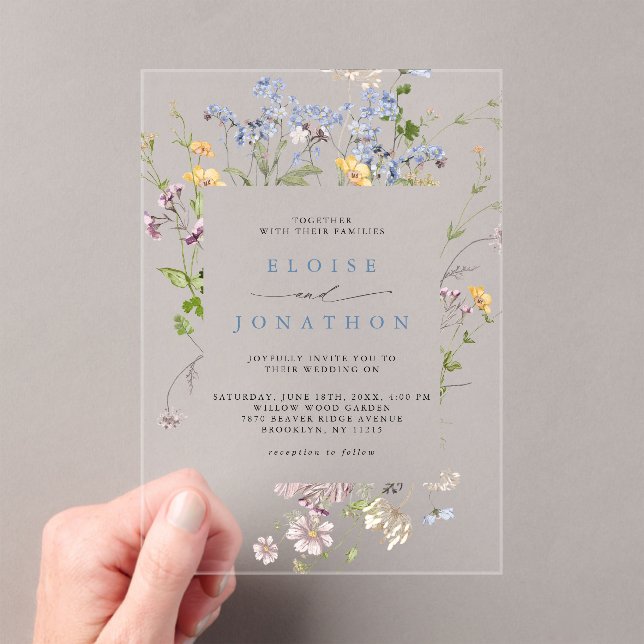 Colourful Spring Wildflower Meadow Garden Wedding  Acrylic Invitations (Insitu (Handheld))