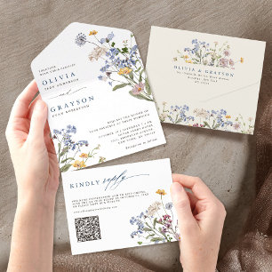 Colourful Spring Wildflower Meadow Garden Wedding  All In One Invitation