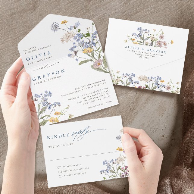 Colourful Spring Wildflower Meadow Garden Wedding  All In One Invitation (Colorful Spring Wildflower Meadow Garden Wedding All In One Invitation)
