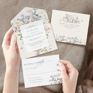 Colourful Spring Wildflower Meadow Garden Wedding  All In One Invitation
