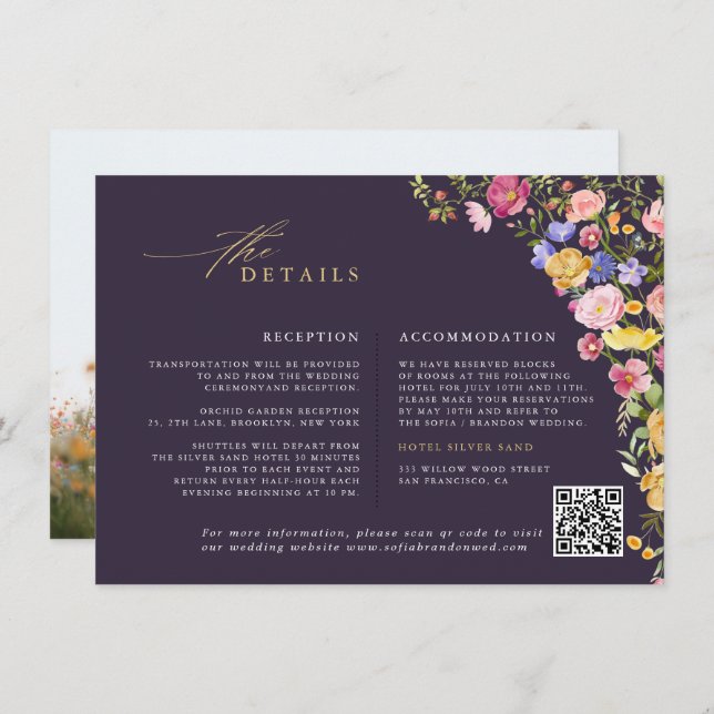 Colourful Spring Wildflower Meadow Garden Wedding Enclosure Card (Front/Back)