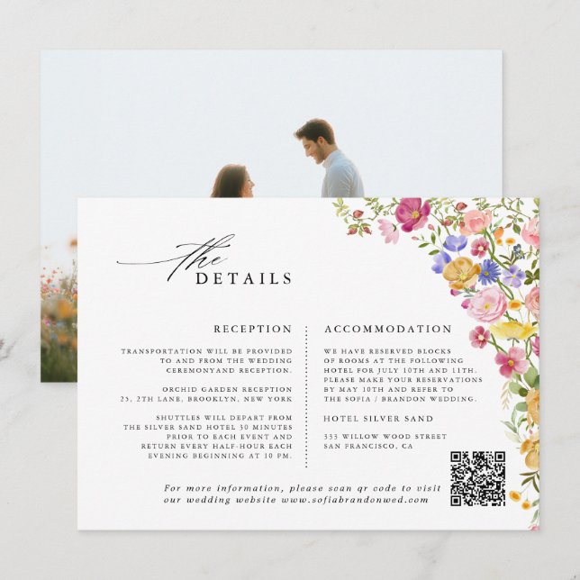 Colourful Spring Wildflower Meadow Garden Wedding Enclosure Card (Front/Back)