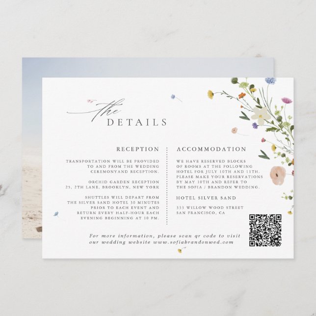 Colourful Spring Wildflower Meadow Garden Wedding  Enclosure Card (Front/Back)