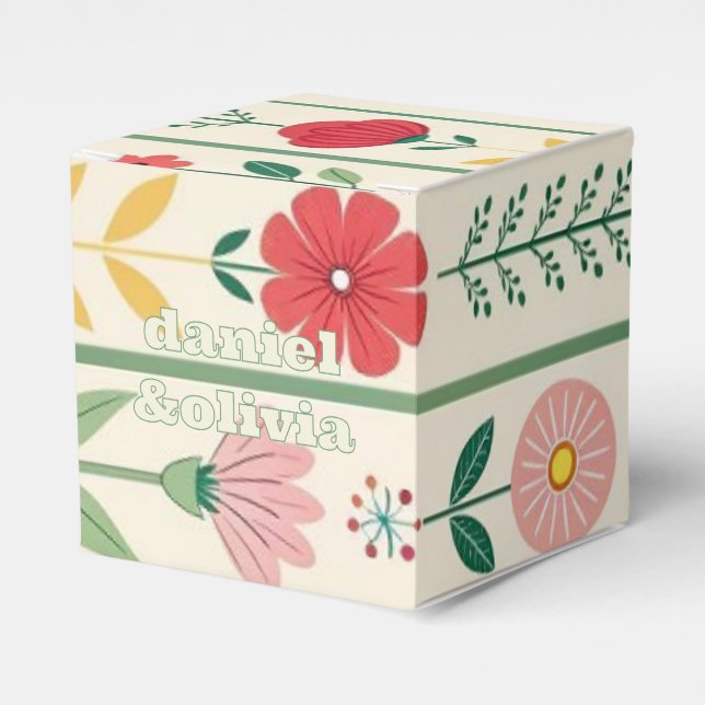 Colourful Spring Wildflower Meadow Garden Wedding Favor Box (Front Side)