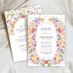 Colourful Spring Wildflower Meadow Garden Wedding Invitation<br><div class="desc">Celebrate your special day with our elegant, nature-inspired wedding invitation. Featuring a stunning floral wreath in soft pastel tones, this romantic design perfectly captures the charm of a garden-themed wedding. Use the text fields to personalize the card with your own wording and details. If you want to change the font...</div>