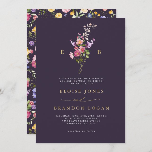 Colourful Spring Wildflower Meadow Garden Wedding  Invitation (Front/Back)