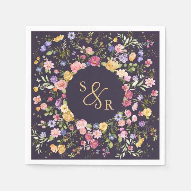 Colourful Spring Wildflower Meadow Garden Wedding  Napkin (Front)