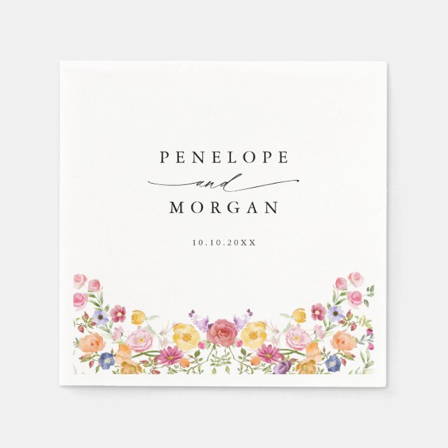 Colourful Spring Wildflower Meadow Garden Wedding  Napkin (Front)